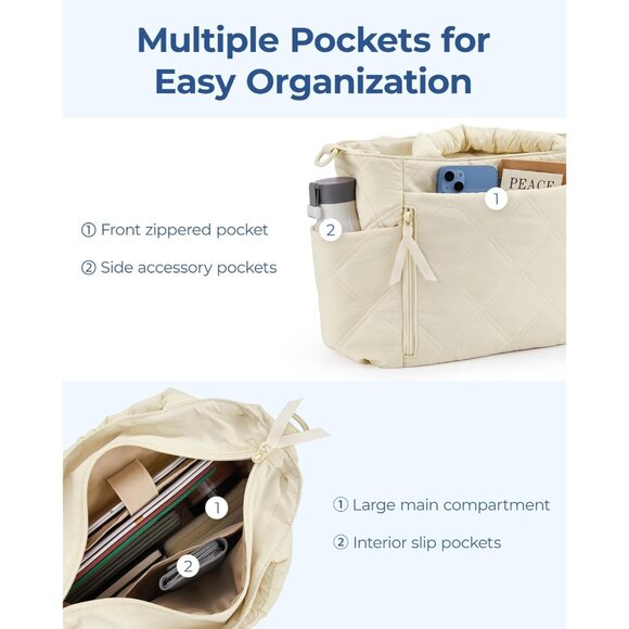 Versatile Quilted Tote Bag - Fits 15.6'' Laptop, 6 Pockets for Easy Storage - Picture 6 of 7